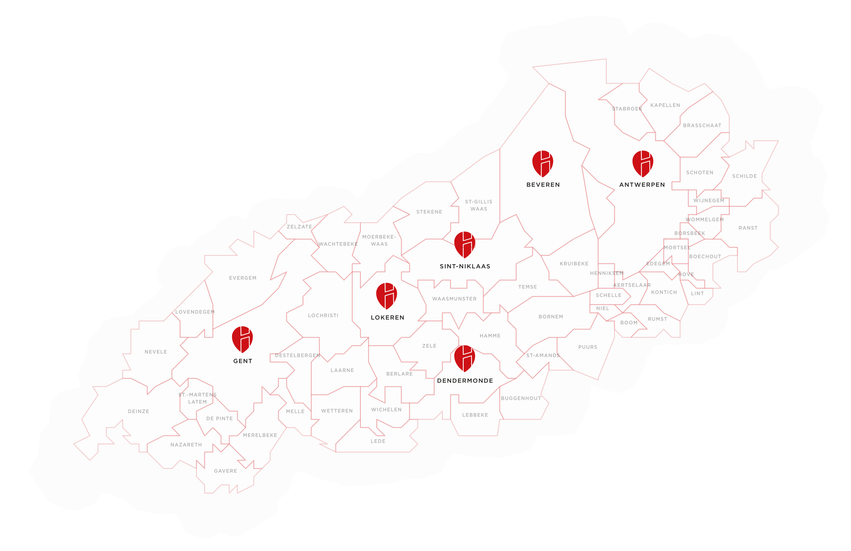 Kaart met locaties van kantoren